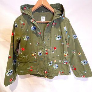 GAP Cute Cotton Flowery Military Green Light Zip Jacket Hood Size L